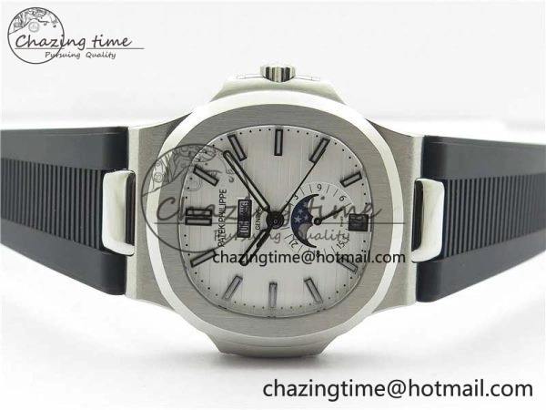 Nautilus 5726 Complicated SS GRF 1:1 Best Edition White Textured Dial on Black Rubber Strap A324 V3