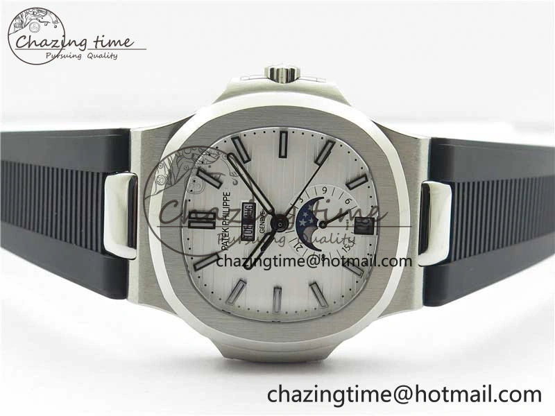 Nautilus 5726 Complicated SS GRF 1:1 Best Edition White Textured Dial on Black Rubber Strap A324 V3