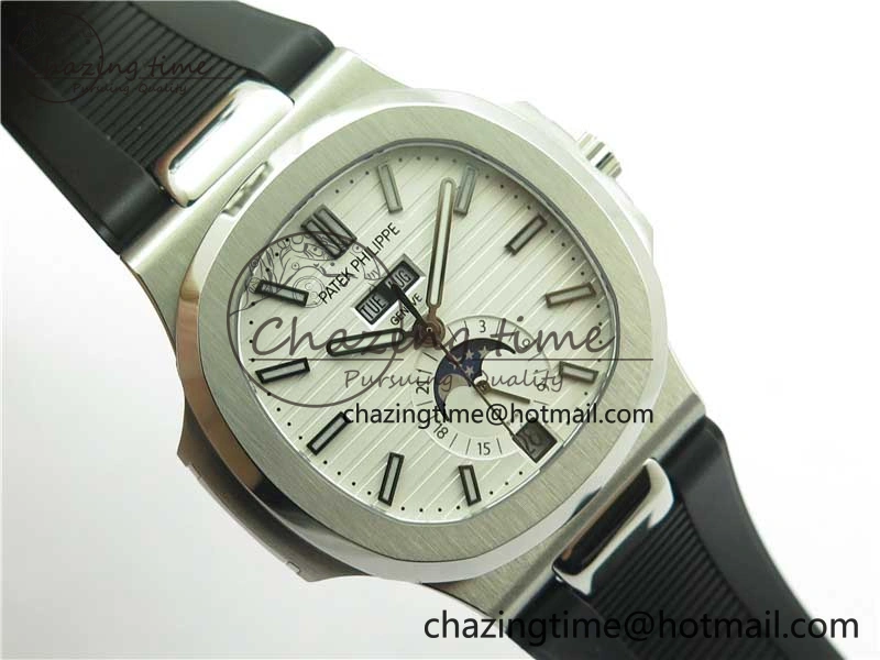 Nautilus 5726 Complicated SS GRF 1:1 Best Edition White Textured Dial on Black Rubber Strap A324 V3
