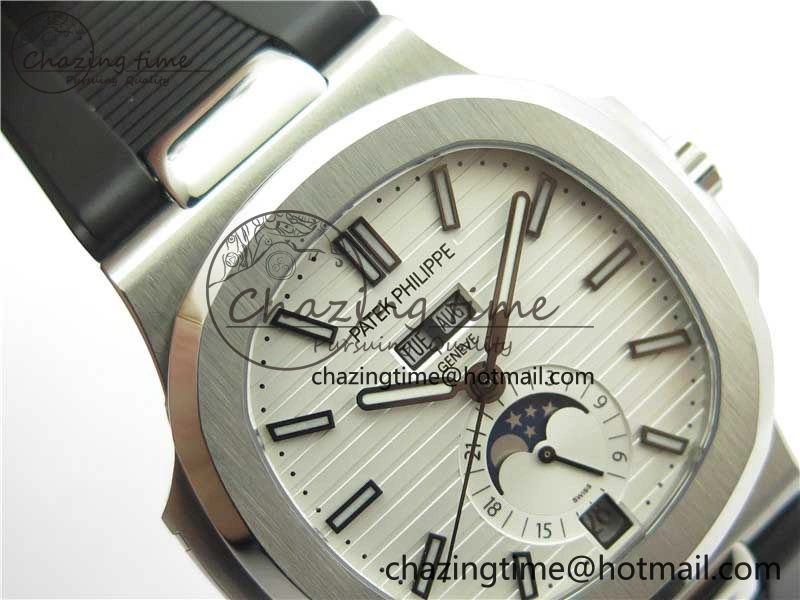 Nautilus 5726 Complicated SS GRF 1:1 Best Edition White Textured Dial on Black Rubber Strap A324 V3