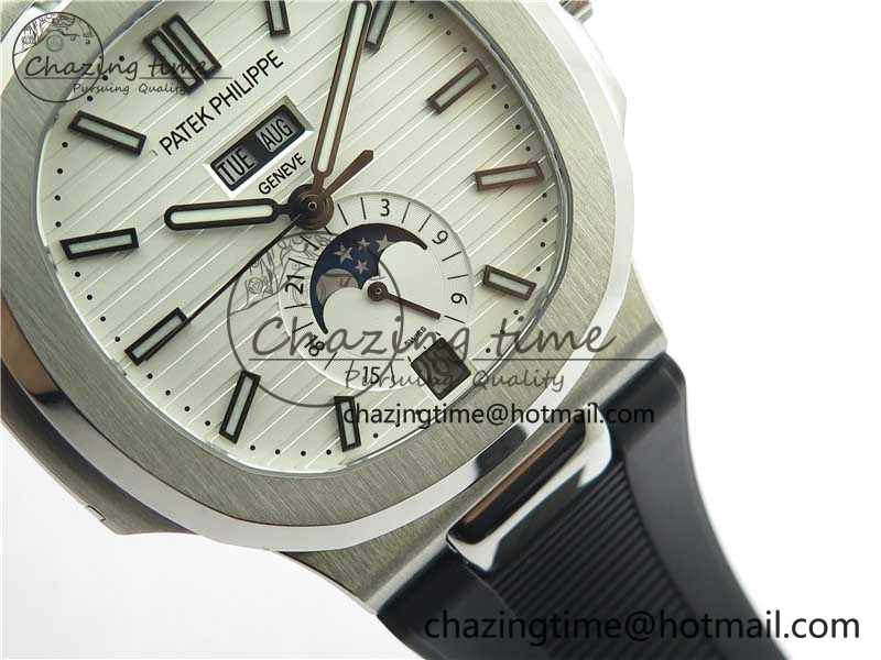 Nautilus 5726 Complicated SS GRF 1:1 Best Edition White Textured Dial on Black Rubber Strap A324 V3
