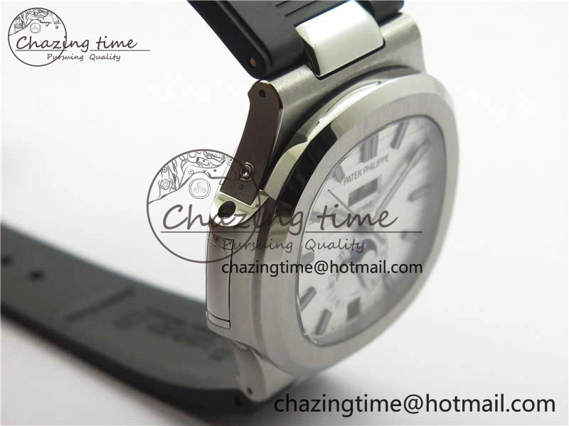 Nautilus 5726 Complicated SS GRF 1:1 Best Edition White Textured Dial on Black Rubber Strap A324 V3