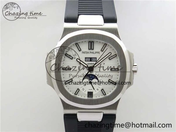 Nautilus 5726 Complicated SS GRF 1:1 Best Edition White Textured Dial on Black Rubber Strap A324 V3