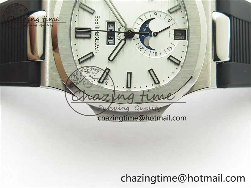 Nautilus 5726 Complicated SS GRF 1:1 Best Edition White Textured Dial on Black Rubber Strap A324 V3