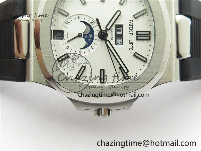 Nautilus 5726 Complicated SS GRF 1:1 Best Edition White Textured Dial on Black Rubber Strap A324 V3
