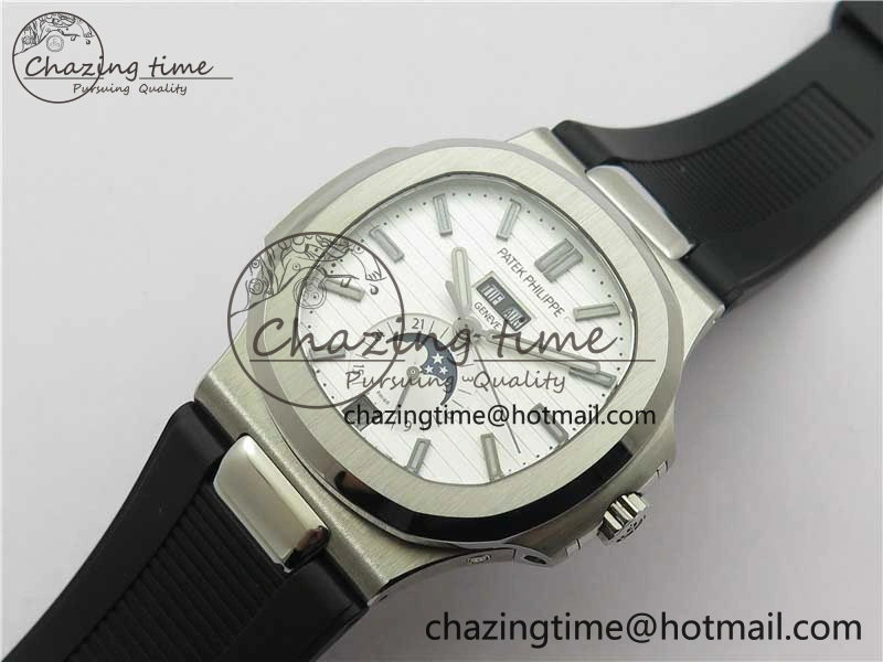 Nautilus 5726 Complicated SS GRF 1:1 Best Edition White Textured Dial on Black Rubber Strap A324 V3