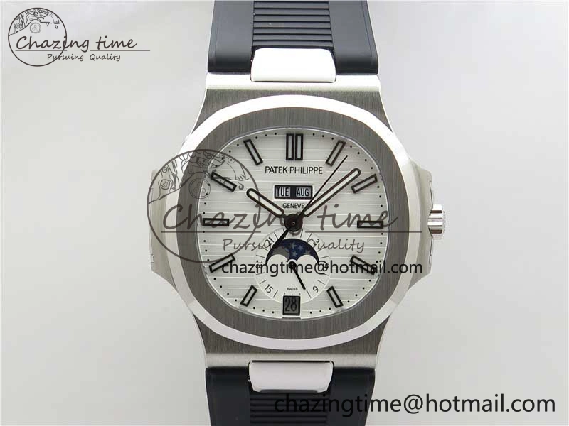Nautilus 5726 Complicated SS GRF 1:1 Best Edition White Textured Dial on Black Rubber Strap A324 V3
