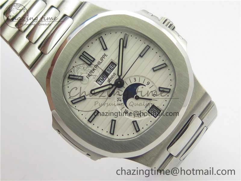 Nautilus 5726 Complicated SS KMF Best Edition White Textured Dial on SS Bracelet A324 V3