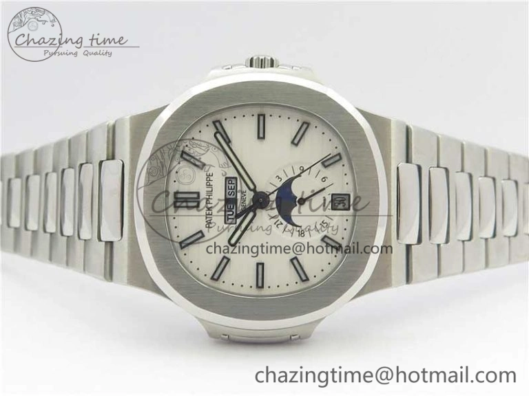 Nautilus 5726 Complicated SS KMF Best Edition White Textured Dial on SS Bracelet A324 V3