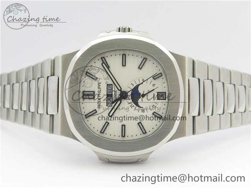 Nautilus 5726 Complicated SS KMF Best Edition White Textured Dial on SS Bracelet A324 V3