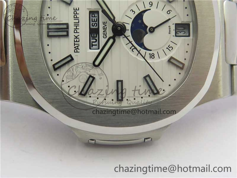 Nautilus 5726 Complicated SS KMF Best Edition White Textured Dial on SS Bracelet A324 V3