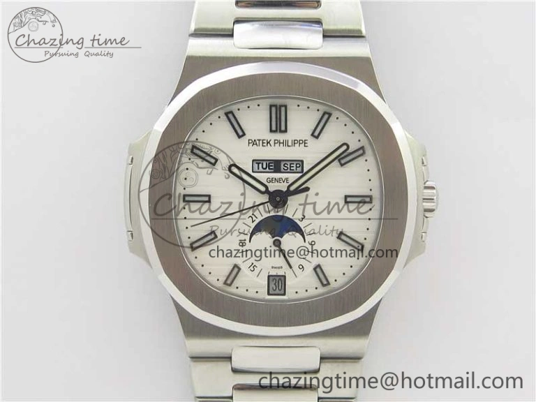 Nautilus 5726 Complicated SS KMF Best Edition White Textured Dial on SS Bracelet A324 V3