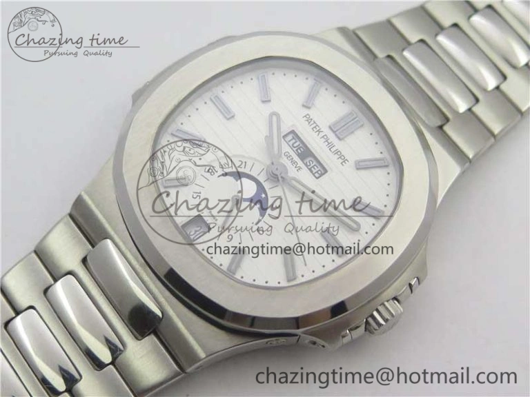 Nautilus 5726 Complicated SS KMF Best Edition White Textured Dial on SS Bracelet A324 V3