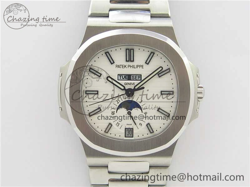Nautilus 5726 Complicated SS KMF Best Edition White Textured Dial on SS Bracelet A324 V3