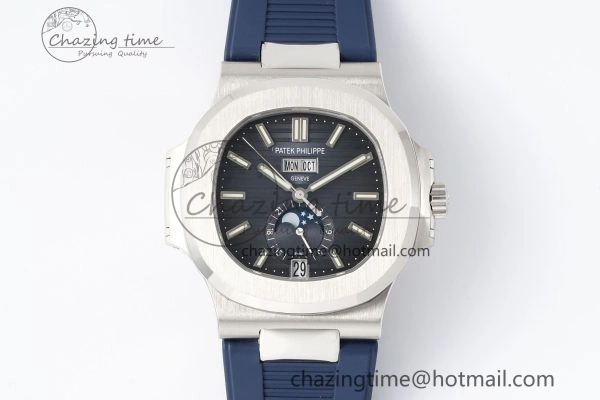 Nautilus 5726 Complicated SS PPF 1:1 Best Edition Blue Textured Dial on Blue Rubber Strap A324