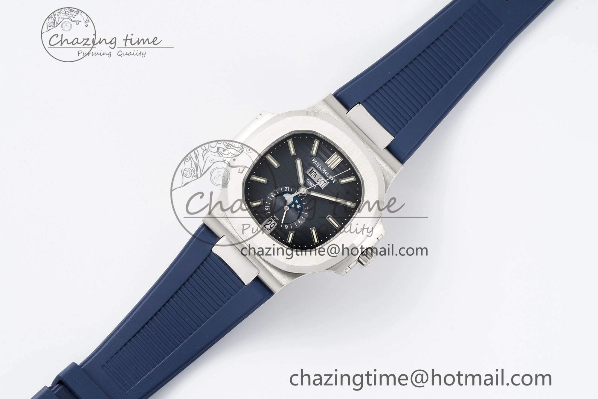Nautilus 5726 Complicated SS PPF 1:1 Best Edition Blue Textured Dial on Blue Rubber Strap A324