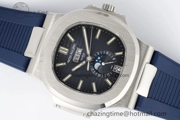 Nautilus 5726 Complicated SS PPF 1:1 Best Edition Blue Textured Dial on Blue Rubber Strap A324