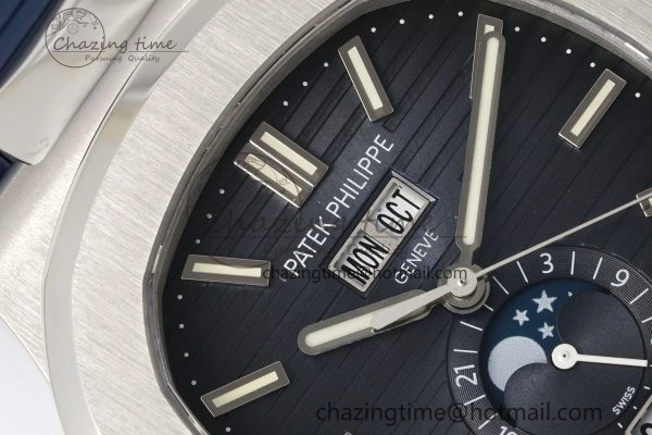 Nautilus 5726 Complicated SS PPF 1:1 Best Edition Blue Textured Dial on Blue Rubber Strap A324
