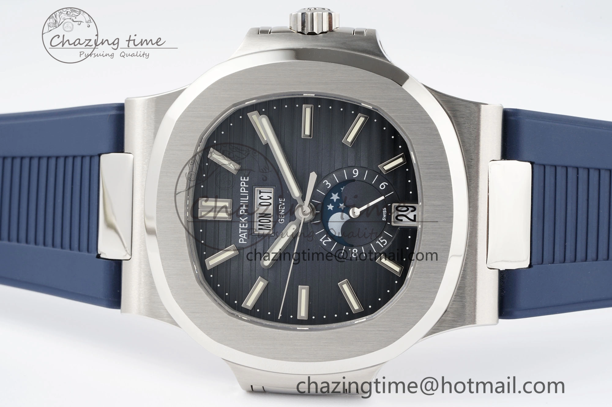 Nautilus 5726 Complicated SS PPF 1:1 Best Edition Blue Textured Dial on Blue Rubber Strap A324