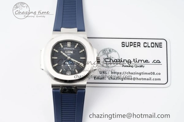 Nautilus 5726 Complicated SS PPF 1:1 Best Edition Blue Textured Dial on Blue Rubber Strap A324