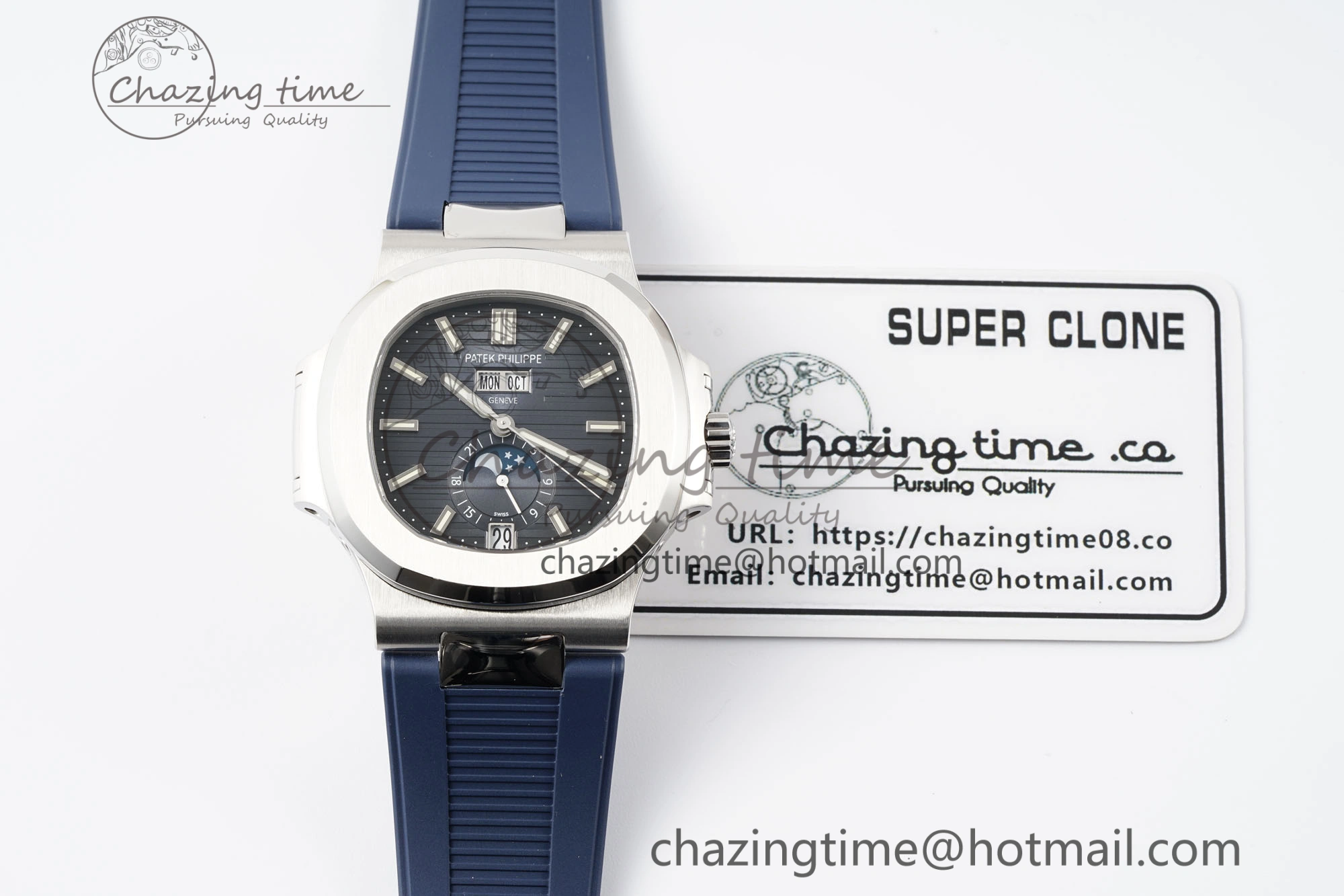 Nautilus 5726 Complicated SS PPF 1:1 Best Edition Blue Textured Dial on Blue Rubber Strap A324