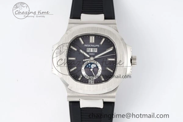 Nautilus 5726 Complicated SS PPF 1:1 Best Edition Gray Textured Dial on Black Rubber Strap A324