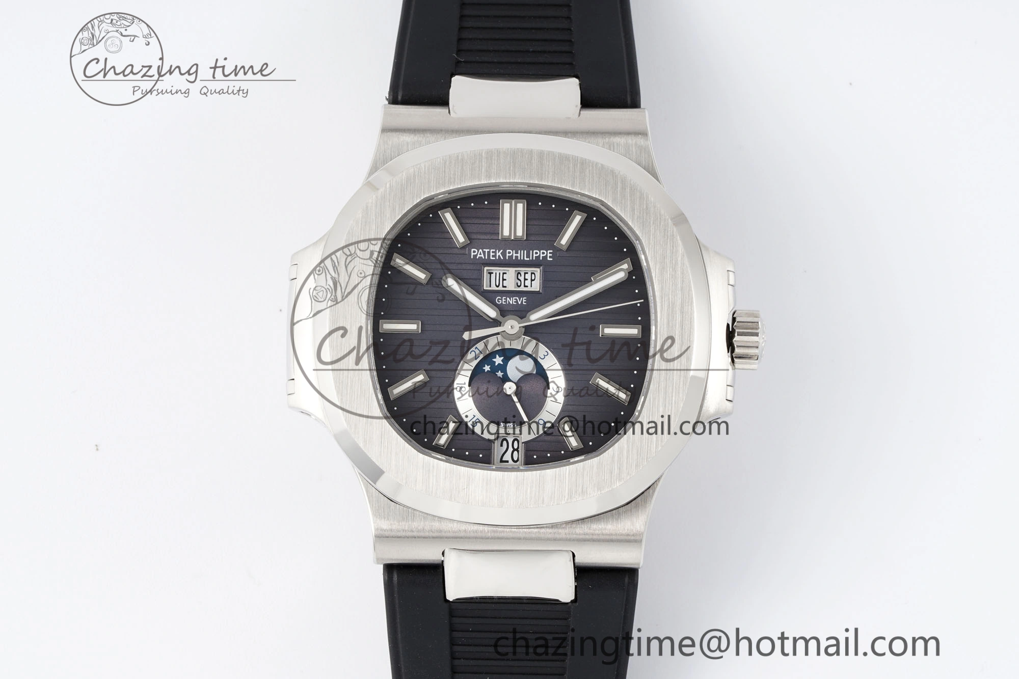 Nautilus 5726 Complicated SS PPF 1:1 Best Edition Gray Textured Dial on Black Rubber Strap A324