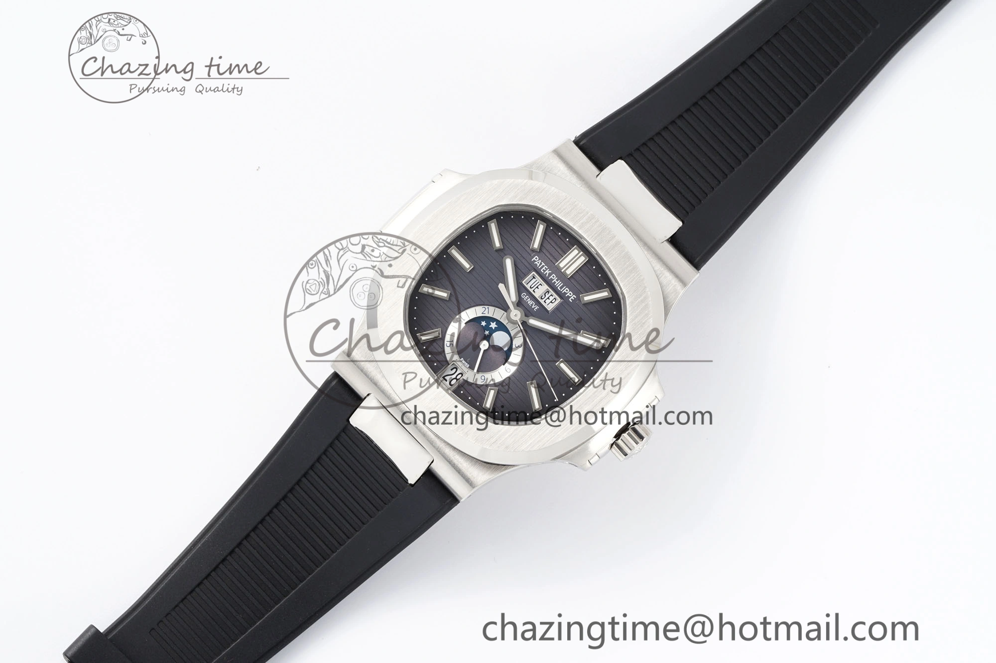 Nautilus 5726 Complicated SS PPF 1:1 Best Edition Gray Textured Dial on Black Rubber Strap A324