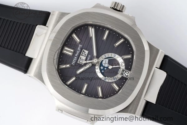 Nautilus 5726 Complicated SS PPF 1:1 Best Edition Gray Textured Dial on Black Rubber Strap A324