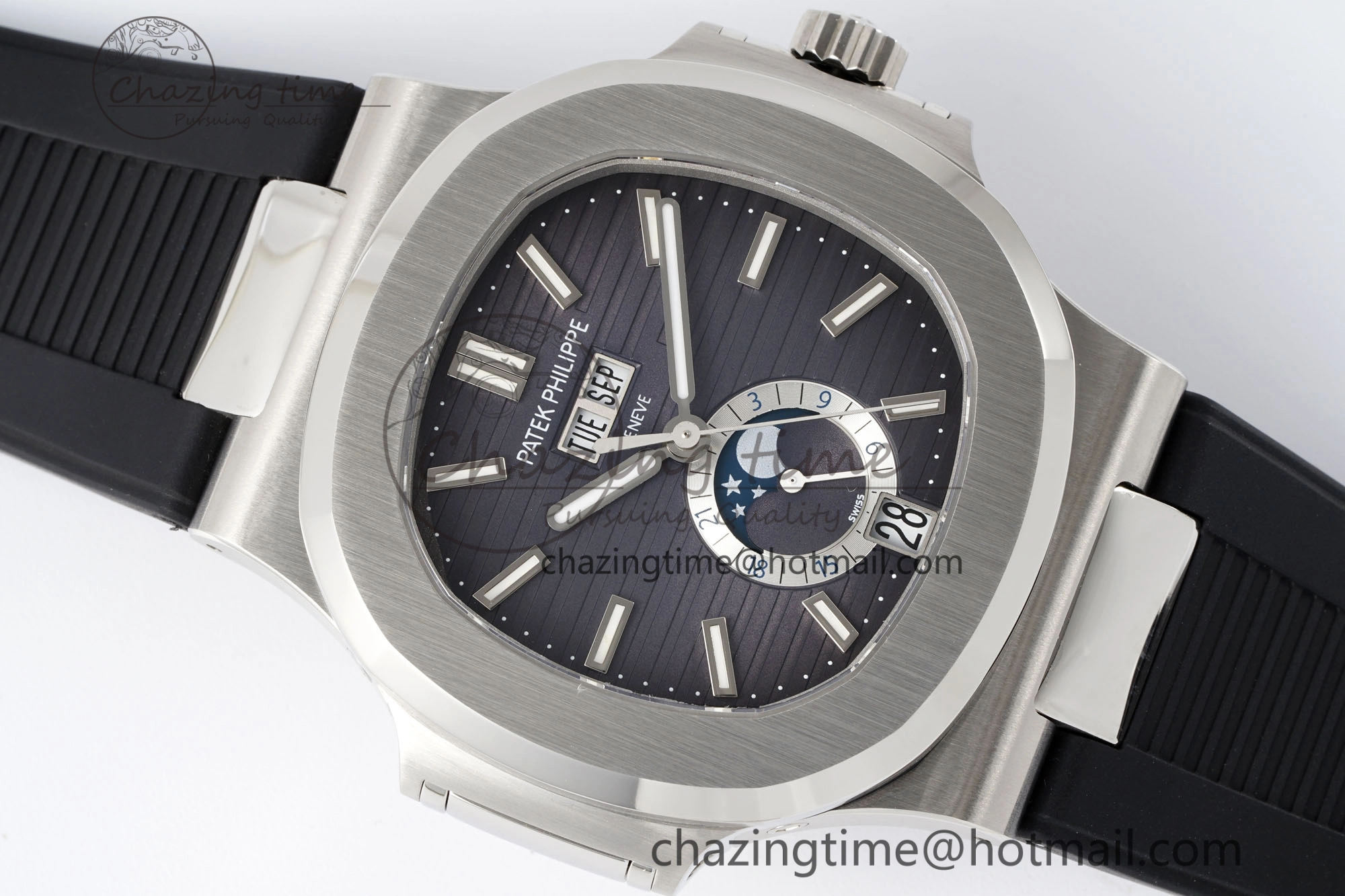 Nautilus 5726 Complicated SS PPF 1:1 Best Edition Gray Textured Dial on Black Rubber Strap A324