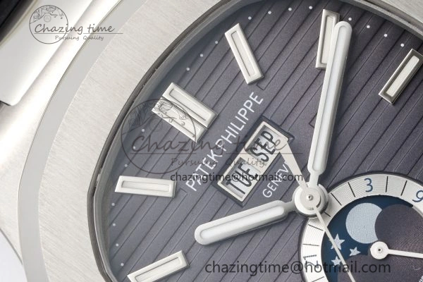 Nautilus 5726 Complicated SS PPF 1:1 Best Edition Gray Textured Dial on Black Rubber Strap A324