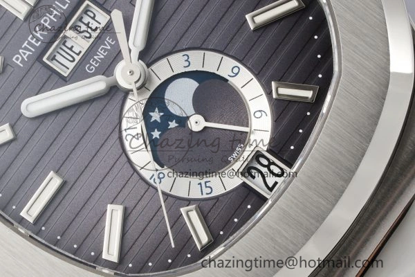 Nautilus 5726 Complicated SS PPF 1:1 Best Edition Gray Textured Dial on Black Rubber Strap A324