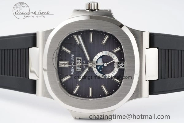 Nautilus 5726 Complicated SS PPF 1:1 Best Edition Gray Textured Dial on Black Rubber Strap A324