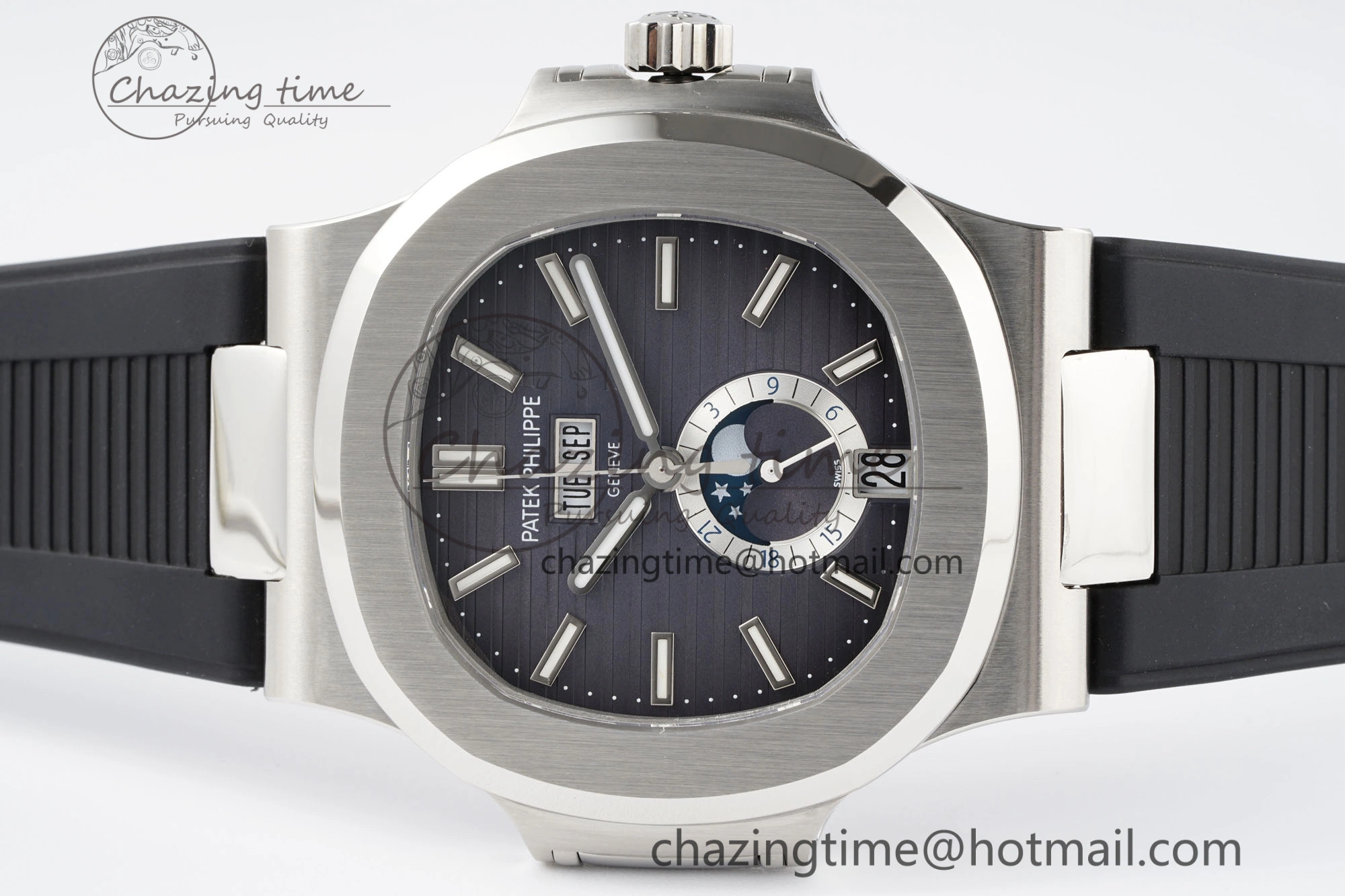 Nautilus 5726 Complicated SS PPF 1:1 Best Edition Gray Textured Dial on Black Rubber Strap A324