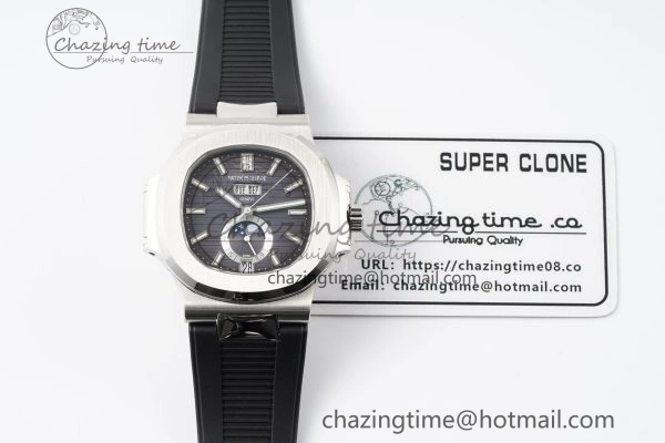 Nautilus 5726 Complicated SS PPF 1:1 Best Edition Gray Textured Dial on Black Rubber Strap A324