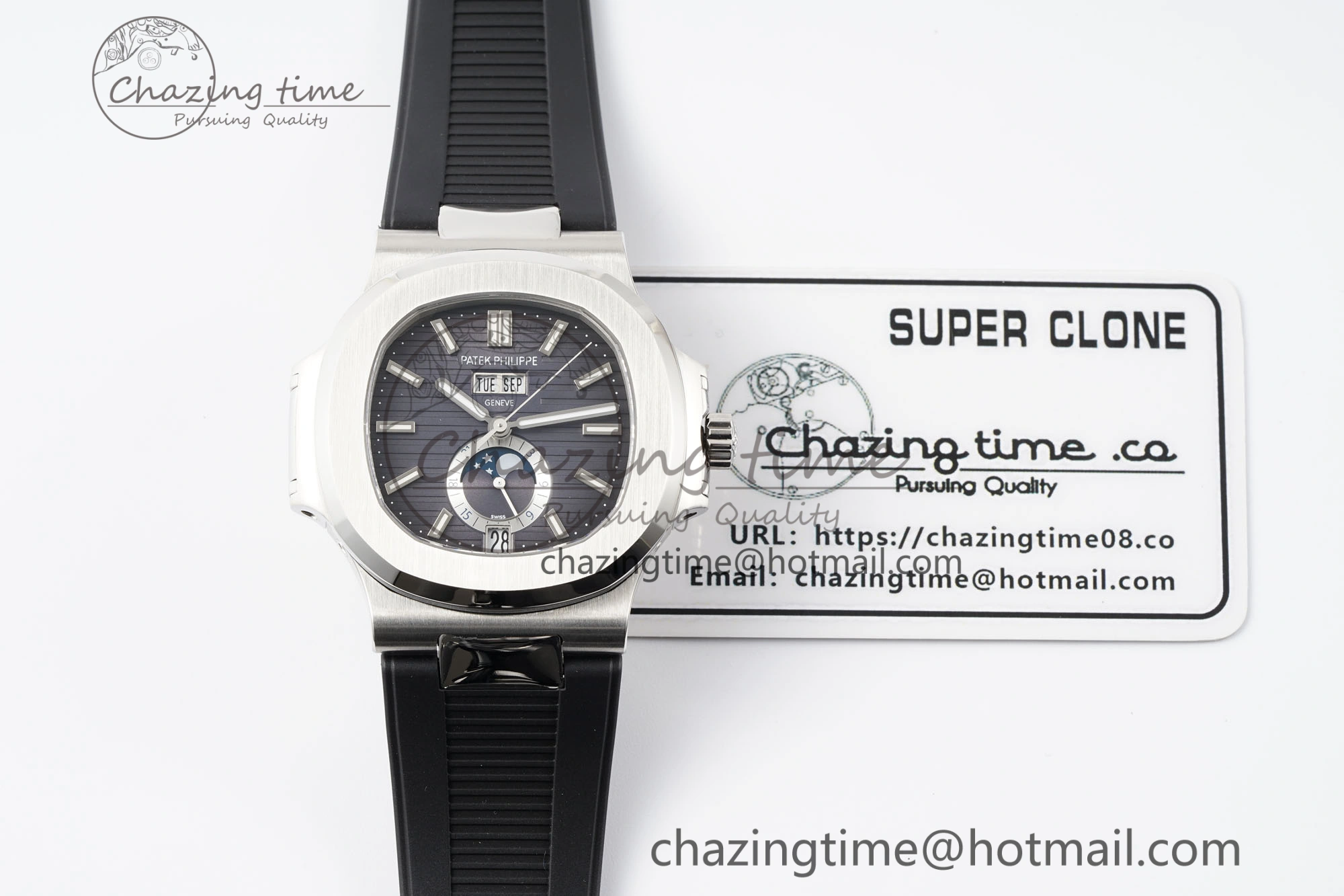 Nautilus 5726 Complicated SS PPF 1:1 Best Edition Gray Textured Dial on Black Rubber Strap A324