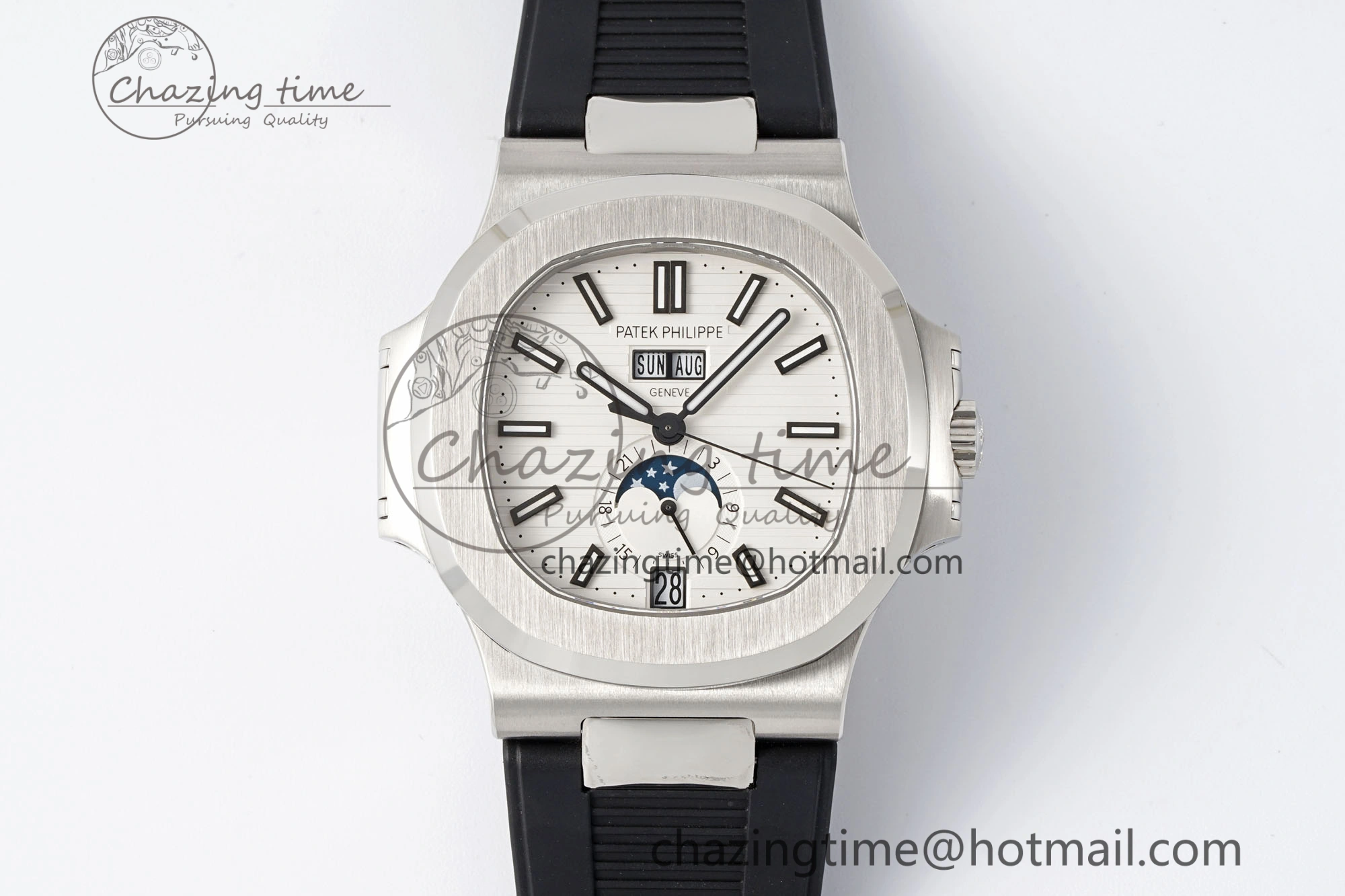 Nautilus 5726 Complicated SS PPF 1:1 Best Edition White Textured Dial on Black Rubber Strap A324