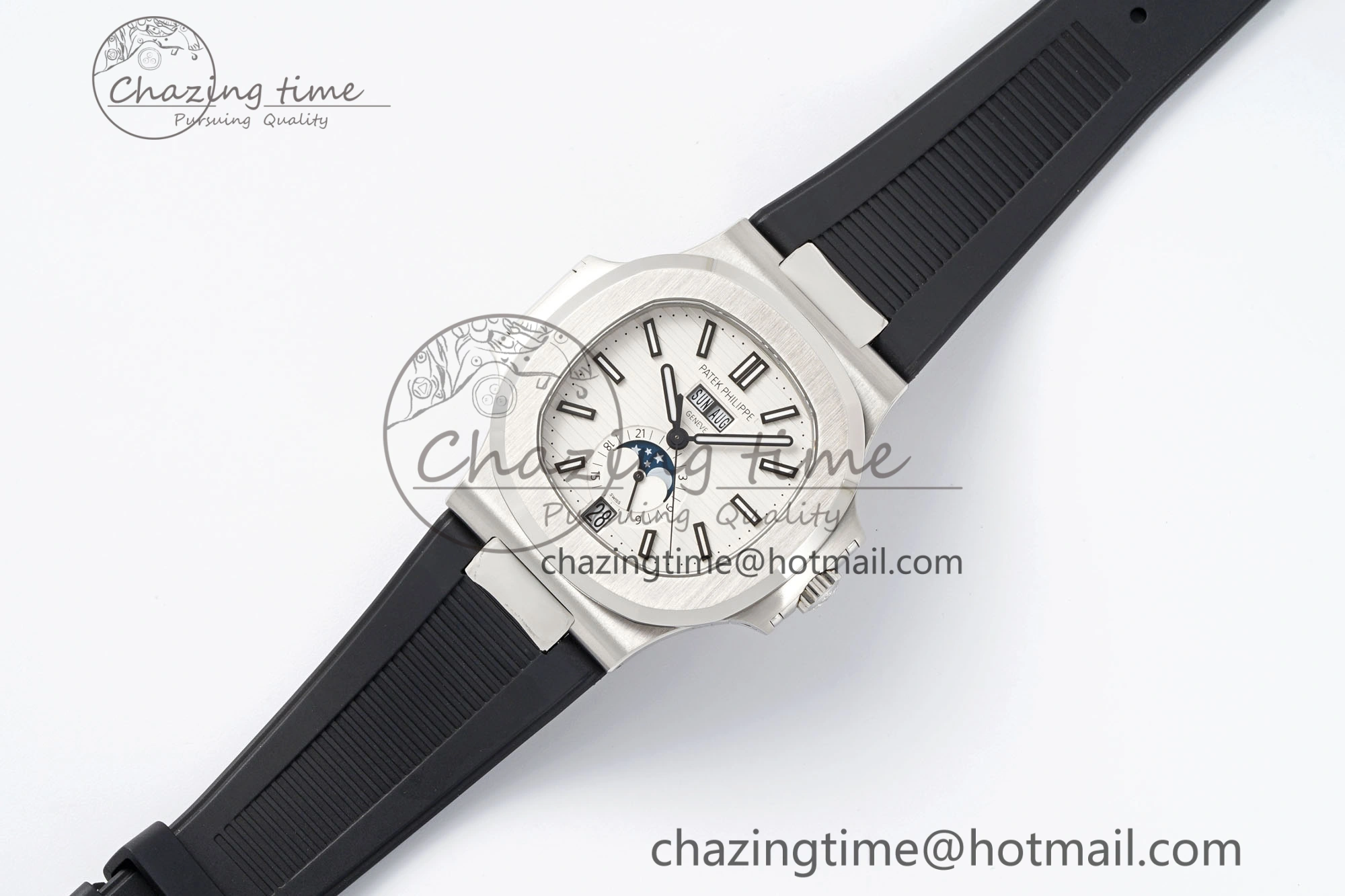 Nautilus 5726 Complicated SS PPF 1:1 Best Edition White Textured Dial on Black Rubber Strap A324