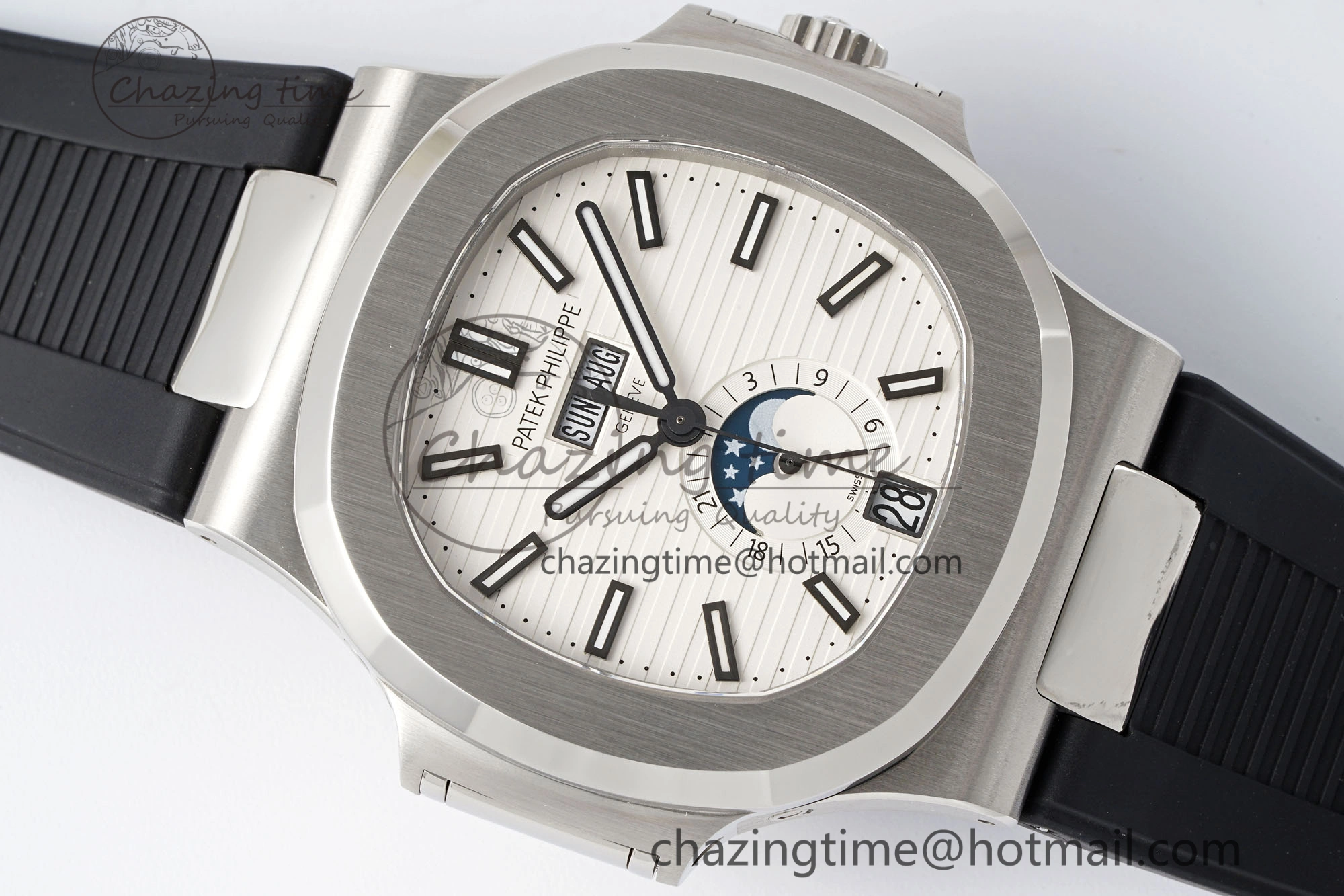 Nautilus 5726 Complicated SS PPF 1:1 Best Edition White Textured Dial on Black Rubber Strap A324