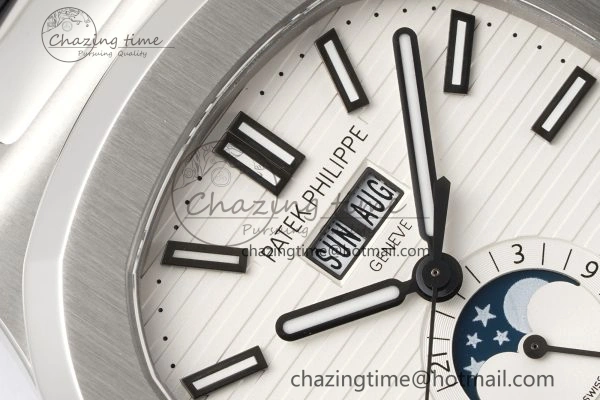 Nautilus 5726 Complicated SS PPF 1:1 Best Edition White Textured Dial on Black Rubber Strap A324