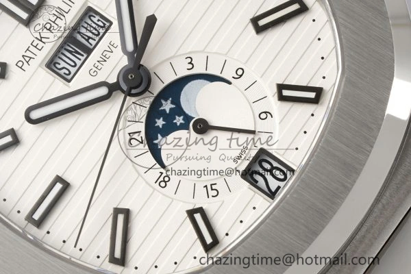 Nautilus 5726 Complicated SS PPF 1:1 Best Edition White Textured Dial on Black Rubber Strap A324