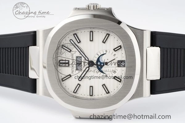 Nautilus 5726 Complicated SS PPF 1:1 Best Edition White Textured Dial on Black Rubber Strap A324