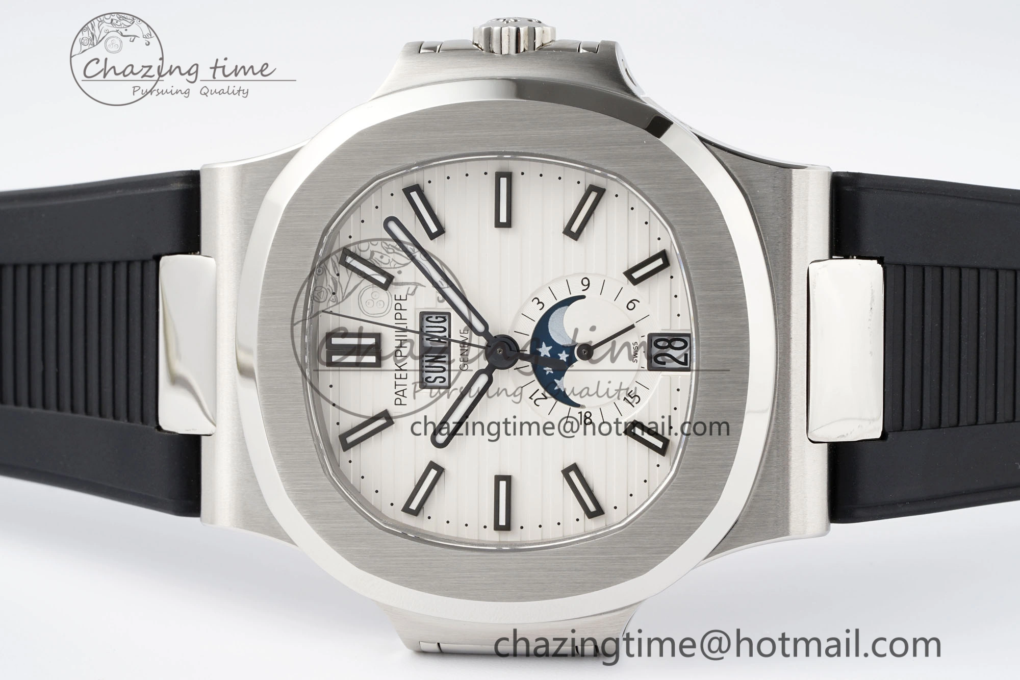Nautilus 5726 Complicated SS PPF 1:1 Best Edition White Textured Dial on Black Rubber Strap A324