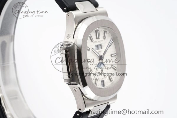 Nautilus 5726 Complicated SS PPF 1:1 Best Edition White Textured Dial on Black Rubber Strap A324
