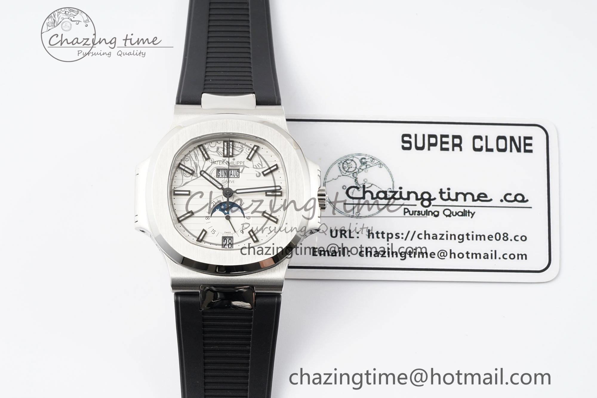 Nautilus 5726 Complicated SS PPF 1:1 Best Edition White Textured Dial on Black Rubber Strap A324