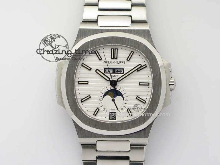 Nautilus 5726 Complicated SS White Textured Dial On SS Bracelet A324