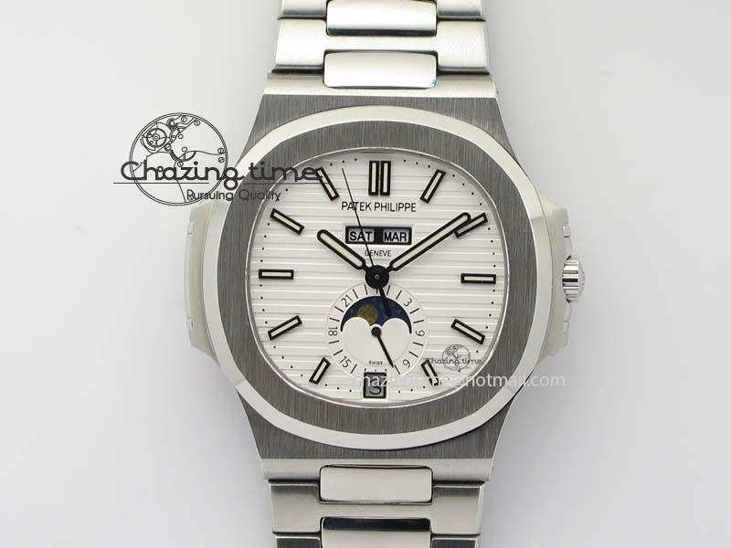 Nautilus 5726 Complicated SS White Textured Dial On SS Bracelet A324