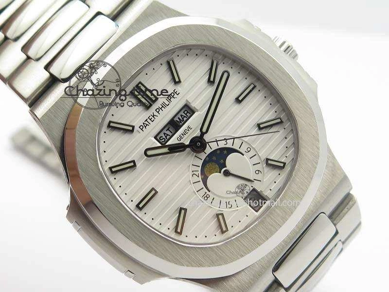 Nautilus 5726 Complicated SS White Textured Dial On SS Bracelet A324