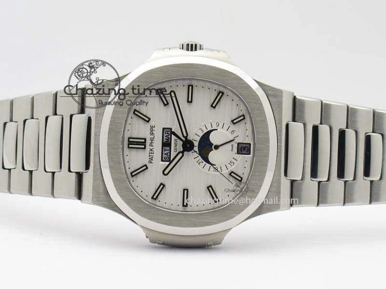 Nautilus 5726 Complicated SS White Textured Dial On SS Bracelet A324