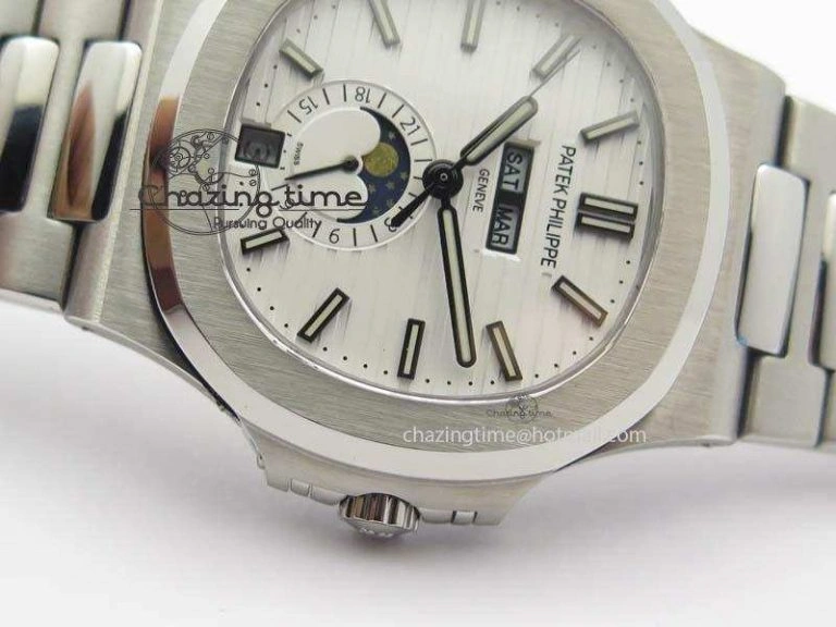 Nautilus 5726 Complicated SS White Textured Dial On SS Bracelet A324